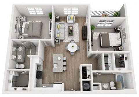 Floor plan for 2 beds, 2 baths, 1112 sqft